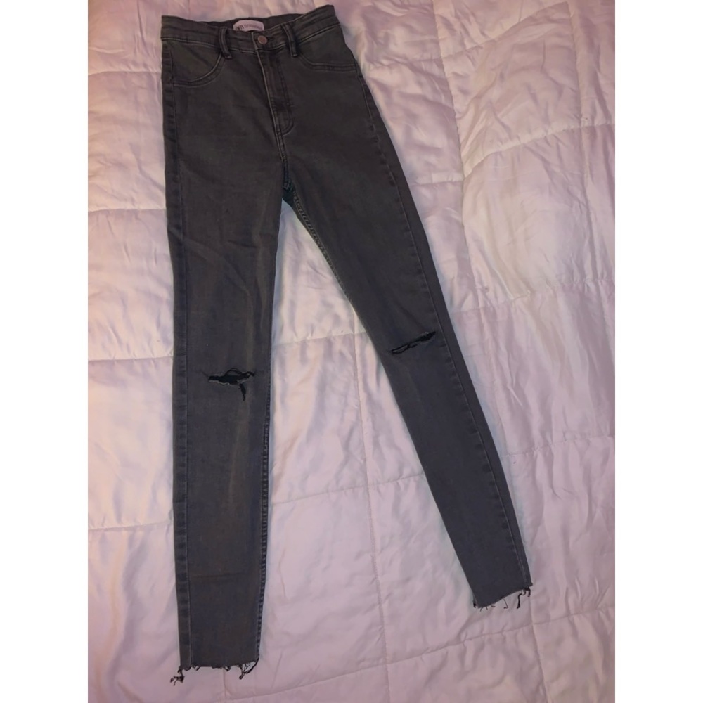 Zara light wash black skinny ripped jeans